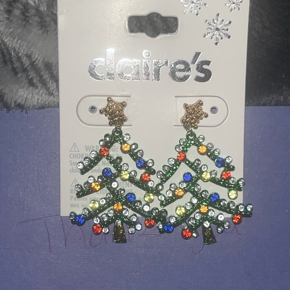 Claire's Festive Rhinestone Tree Earrings